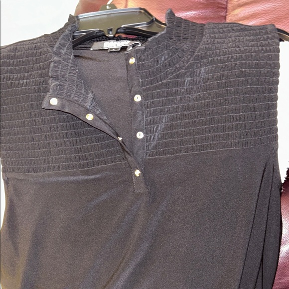 Dkny Tops - DKNY Black Smocked Blouse with snap buttons NWT- Size Large